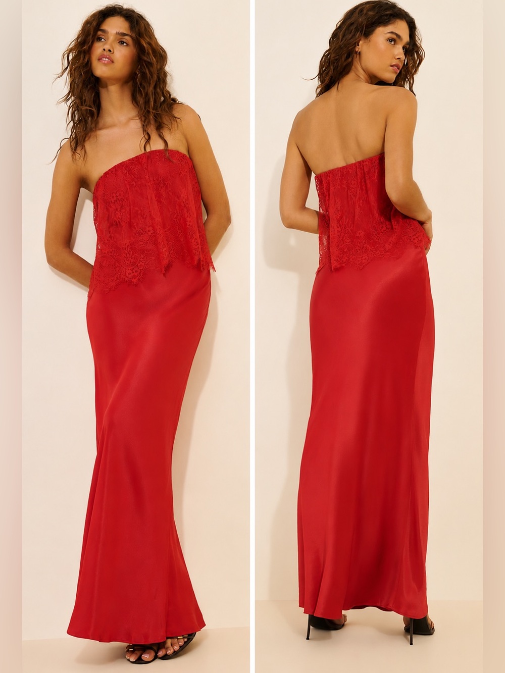 Third Form Visions Lace Strapless Red Maxi Slip Dress Size 6